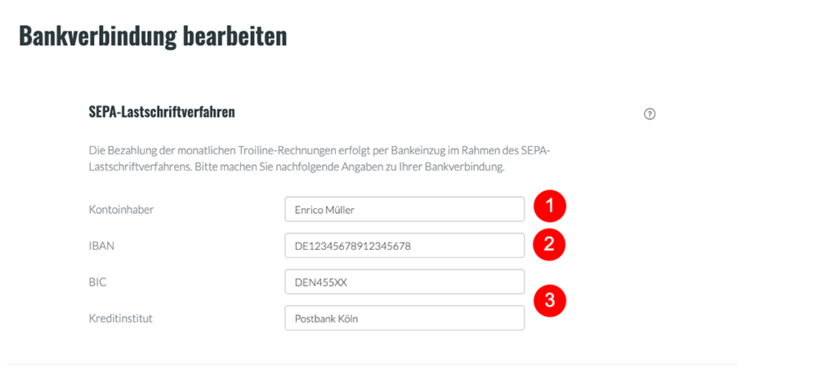 Angaben zur Bankverbindung