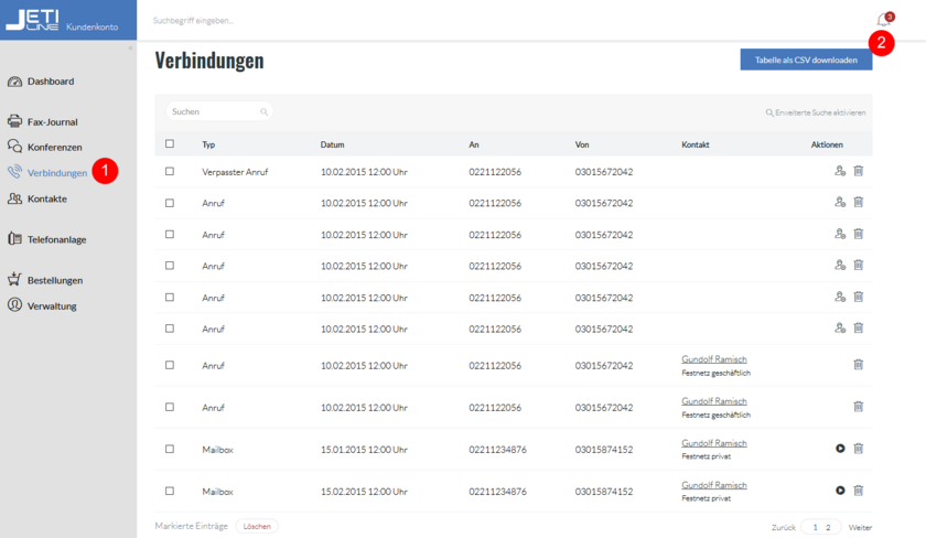 CSV-Download Verbindungen