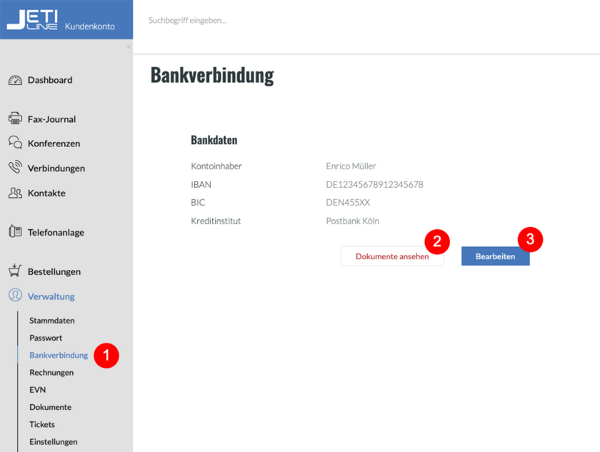 Verwaltung Bankverbindung