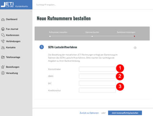 Rechnungsdaten eintragen
